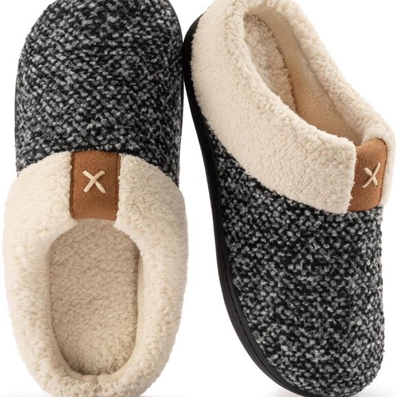 Shoes - Women's Wool-Like Indoor Slippers Memory Foam Sole Anti-Skid Rubber Sole